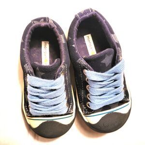 Morgan & Milo Sneaker Kids 6.5 Navy Blue Suede Shoes STARS Lace Up Casual Unisex